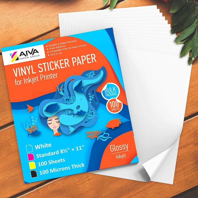 Alt view image 3 of 7 - Printable Vinyl Sticker Paper - Waterproof Decal Paper for Inkjet Printer - 100 Self-Adhesive Sheets - Glossy White - Standard Letter Size 8.5"x11"