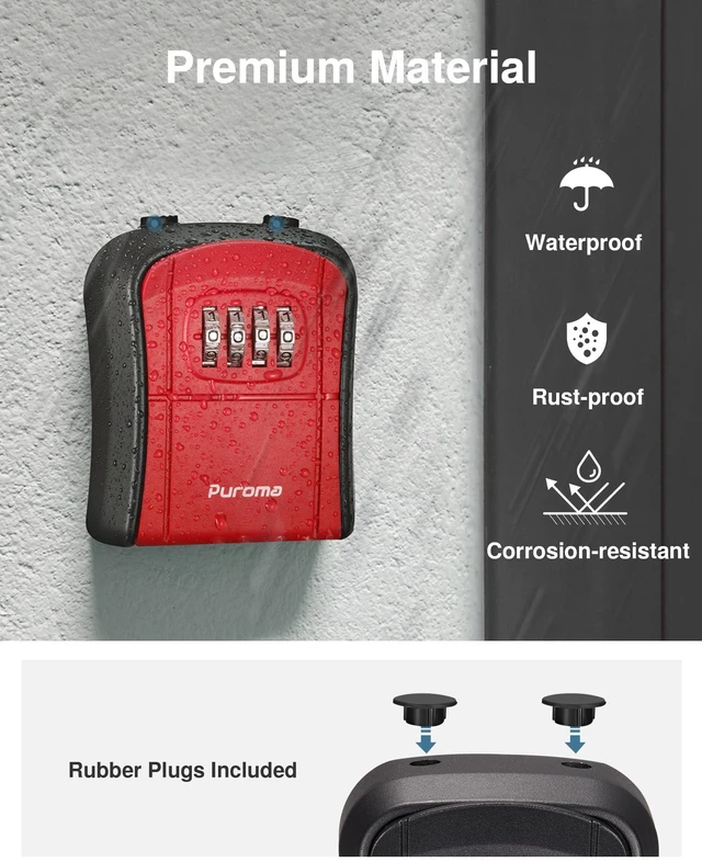 Alt view image 5 of 7 - Key Lock Box Outdoor 4 Digit Code Combination Lockbox House, 1 Red For Contractors Guest Realtor Storage Keys, Portable, Home Wall Mount, Resettable, Combination, Weatherproof, High-capacity