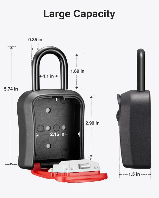 Alt view image 7 of 7 - Key Lock Box Outdoor 4 Digit Code Combination Lockbox House, 1 Red For Contractors Guest Realtor Storage Keys, Portable, Home Wall Mount, Resettable, Combination, Weatherproof, High-capacity