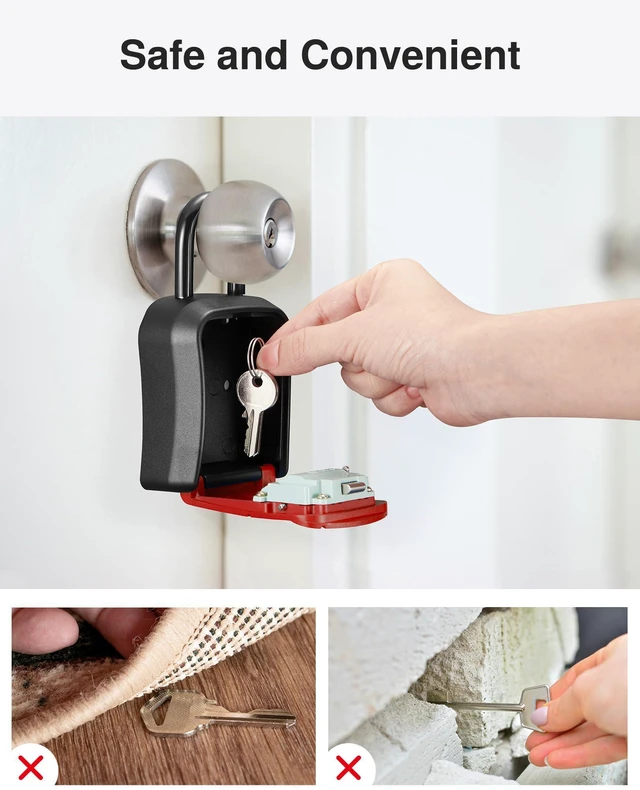 Alt view image 6 of 7 - Key Lock Box Outdoor 4 Digit Code Combination Lockbox House, 1 Red For Contractors Guest Realtor Storage Keys, Portable, Home Wall Mount, Resettable, Combination, Weatherproof, High-capacity