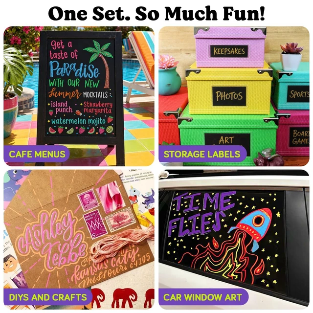 Alt view image 7 of 7 - 72 Liquid Chalk Markers Dual Tip Dot & Brush - Erasable Chalk Pens 72 Colors - Neon, Pastel, Metallic - Non Toxic, No Prep Chalk Marker for Blackboard, Chalkboard, Glass, Mirror, Car Window