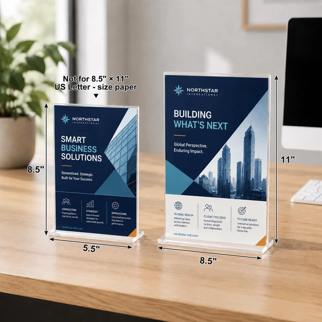 Alt view image 4 of 7 - 5.5 x 8.5 Acrylic Sign Holder 6 pack, Clear Table Display Stand T-Shaped Plastic Menu Holder with Stable Triangle Slot, Vertical Sign Holder for Restaurant, Office, School, Store, and Home