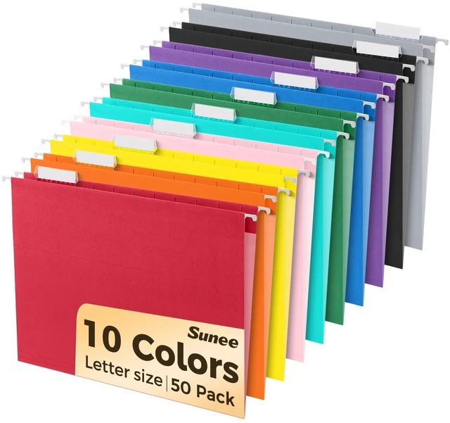 Main image of Hanging File Folders, 50 Pack Letter Size Hanging File Folders with 1/5-cut Tabs, Stay Organized for Your Home and Office Bulk File, Documents and Paper,10 Assorted Colors