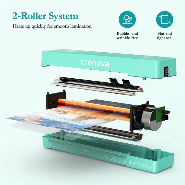 Alt view image 4 of 7 - Laminator Machine with 10 Laminating Sheets, A4 Laminating Machine Hot & Cold with Fast Warm Technology, Thermal Laminator 9 Inch for Home Office School Business Green