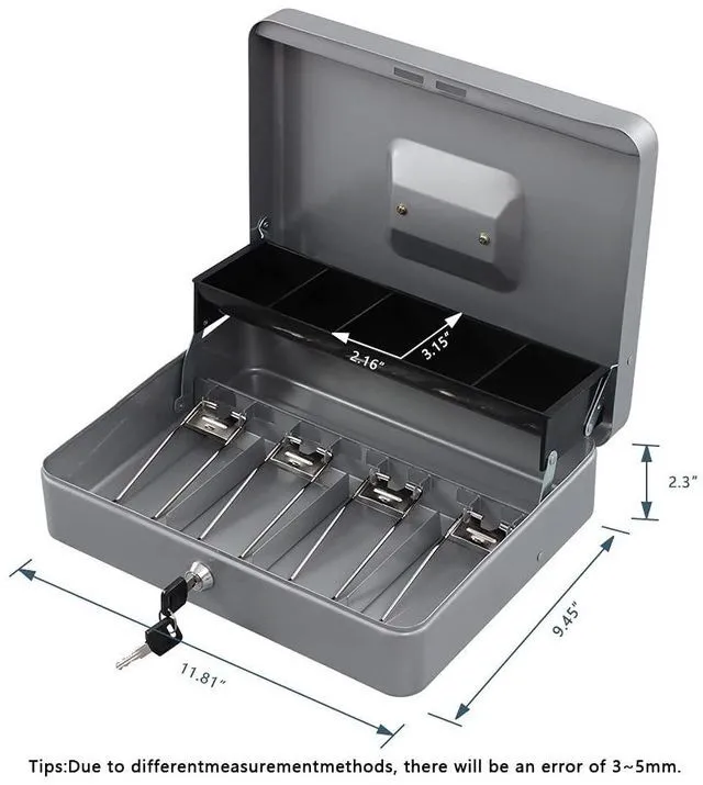 Alt view image 3 of 6 - Locking Cash Box with Lock,Money Box with Cash Tray,Lock Safe Box with Key Money Saver,Money Saving Organizer,11.81Lx 9.45Wx 3.54H Inches,Lightgrey XL Large