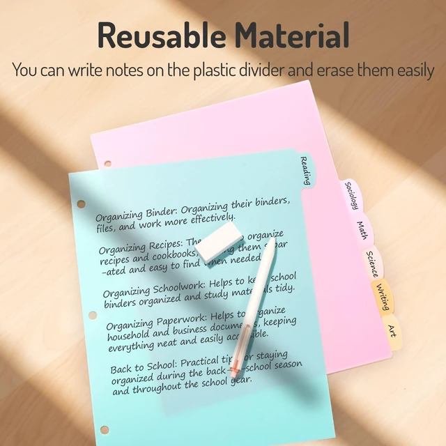 Alt view image 4 of 7 - 96Pcs/12Set Binder Dividers with Tabs, Big 8 Tabs, Write&Erase Plastic Dividers for 3 Ring Binder, Binder Tabs for Organizer,3 Ring Binder Dividers with Tabs for School Office HomeSupplies