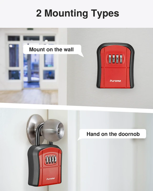Alt view image 2 of 7 - Key Lock Box Outdoor 4 Digit Code Combination Lockbox House, 1 Red For Contractors Guest Realtor Storage Keys, Portable, Home Wall Mount, Resettable, Combination, Weatherproof, High-capacity