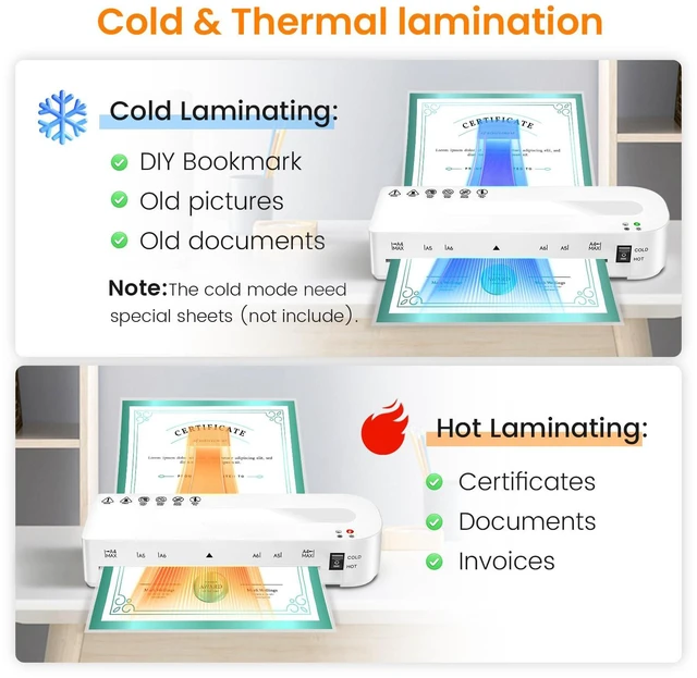 Alt view image 4 of 7 - A4 Laminator Machine Hot & Cold with 20 Laminating Sheets and Trimmer 9 Inch Laminating Machine for Office, School, Business and Home - White