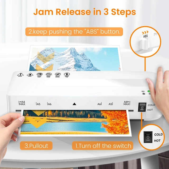 Alt view image 6 of 7 - A4 Laminator Machine Hot & Cold with 20 Laminating Sheets and Trimmer 9 Inch Laminating Machine for Office, School, Business and Home - White