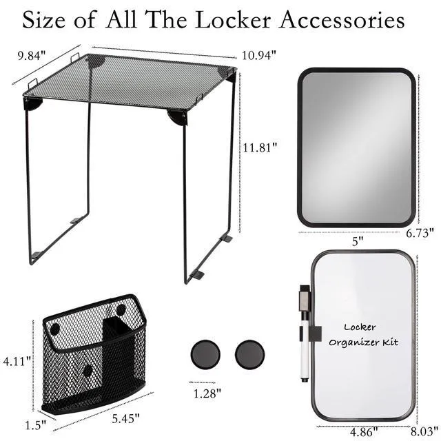 Alt view image 3 of 7 - Black Locker Organizer Kit with Shelf, Shelf, Mirror, Pen Holder, Whiteboard, Back to School Essentials, 7-Piece Decoration Kit