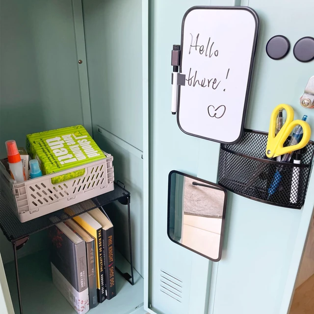 Alt view image 4 of 7 - Black Locker Organizer Kit with Shelf, Shelf, Mirror, Pen Holder, Whiteboard, Back to School Essentials, 7-Piece Decoration Kit