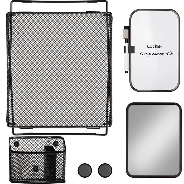Alt view image 5 of 7 - Black Locker Organizer Kit with Shelf, Shelf, Mirror, Pen Holder, Whiteboard, Back to School Essentials, 7-Piece Decoration Kit
