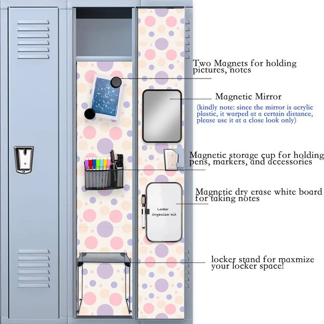 Alt view image 6 of 7 - Black Locker Organizer Kit with Shelf, Shelf, Mirror, Pen Holder, Whiteboard, Back to School Essentials, 7-Piece Decoration Kit