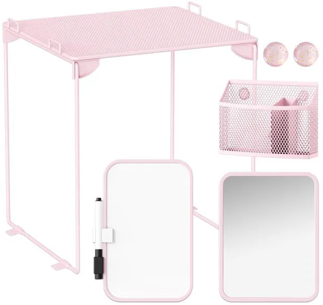Main image of Pink Locker Accessories with Locker Shelf, Magnetic Mirror, Magnetic Pen Holder, Magnetic Small Whiteboard, Back to School Essentials Locker Decorations, 7 Piece Locker Organizer for Work