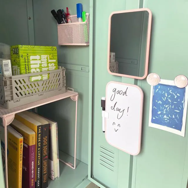 Alt view image 2 of 6 - Pink Locker Accessories with Locker Shelf, Magnetic Mirror, Magnetic Pen Holder, Magnetic Small Whiteboard, Back to School Essentials Locker Decorations, 7 Piece Locker Organizer for Work