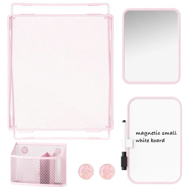 Alt view image 5 of 6 - Pink Locker Accessories with Locker Shelf, Magnetic Mirror, Magnetic Pen Holder, Magnetic Small Whiteboard, Back to School Essentials Locker Decorations, 7 Piece Locker Organizer for Work