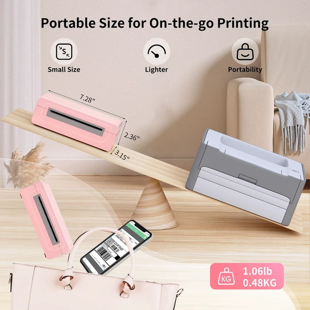 Alt view image 2 of 7 - Bluetooth Thermal Shipping Label Printer, 4X6 Inkless Label Machine for iOS, Android, Laptop, Wireless Printer for Small Business, Compatible with Amazon, UPS, Shopify, Pink