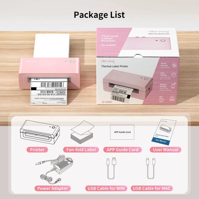 Alt view image 7 of 7 - Bluetooth Thermal Shipping Label Printer, 4X6 Inkless Label Machine for iOS, Android, Laptop, Wireless Printer for Small Business, Compatible with Amazon, UPS, Shopify, Pink