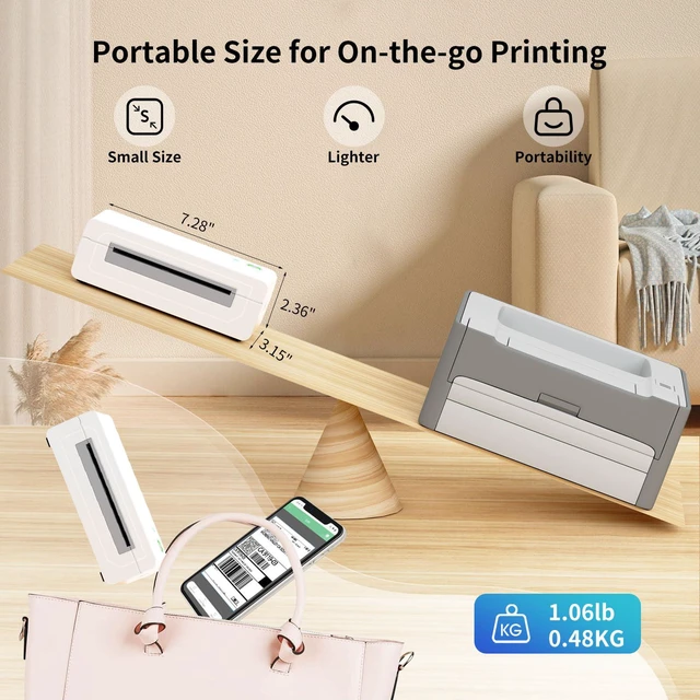 Alt view image 2 of 7 - Bluetooth Thermal Shipping Label Printer, 4X6 Inkless Label Machine for iOS, Android, Laptop, Wireless Printer for Small Business, Compatible with Amazon, UPS, Shopify, White