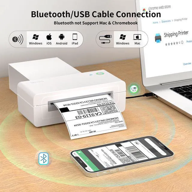 Alt view image 3 of 7 - Bluetooth Thermal Shipping Label Printer, 4X6 Inkless Label Machine for iOS, Android, Laptop, Wireless Printer for Small Business, Compatible with Amazon, UPS, Shopify, White
