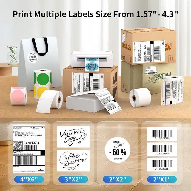 Alt view image 4 of 7 - Bluetooth Thermal Shipping Label Printer, 4X6 Inkless Label Machine for iOS, Android, Laptop, Wireless Printer for Small Business, Compatible with Amazon, UPS, Shopify, White