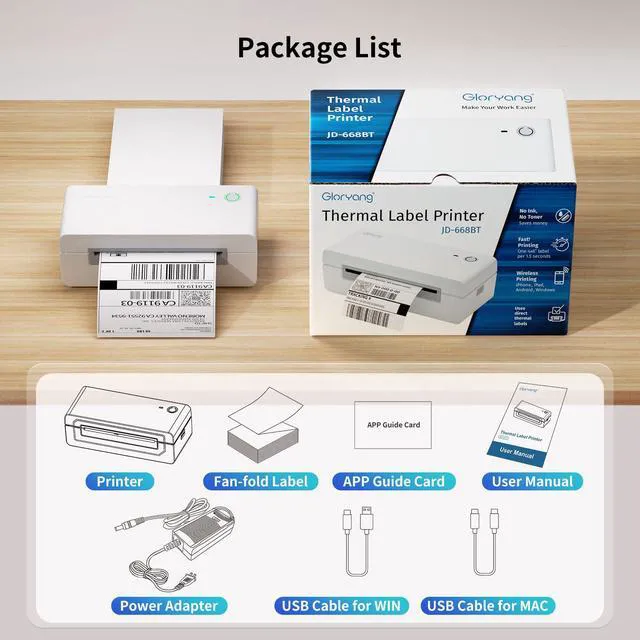 Alt view image 7 of 7 - Bluetooth Thermal Shipping Label Printer, 4X6 Inkless Label Machine for iOS, Android, Laptop, Wireless Printer for Small Business, Compatible with Amazon, UPS, Shopify, White
