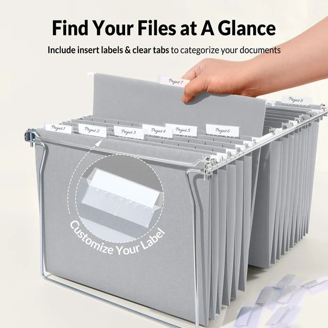 Alt view image 2 of 7 - 25 Pack Hanging File Folders, Gray Folders, Hanging File Folders Letter Size with 1/5-cut Tabs, Stay Organized for Your Home and Office Bulk File and Documents