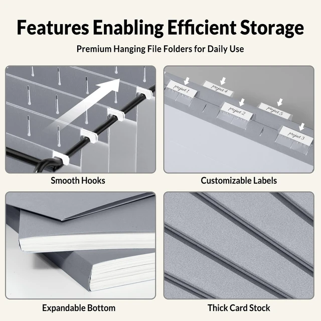 Alt view image 3 of 7 - 25 Pack Hanging File Folders, Gray Folders, Hanging File Folders Letter Size with 1/5-cut Tabs, Stay Organized for Your Home and Office Bulk File and Documents