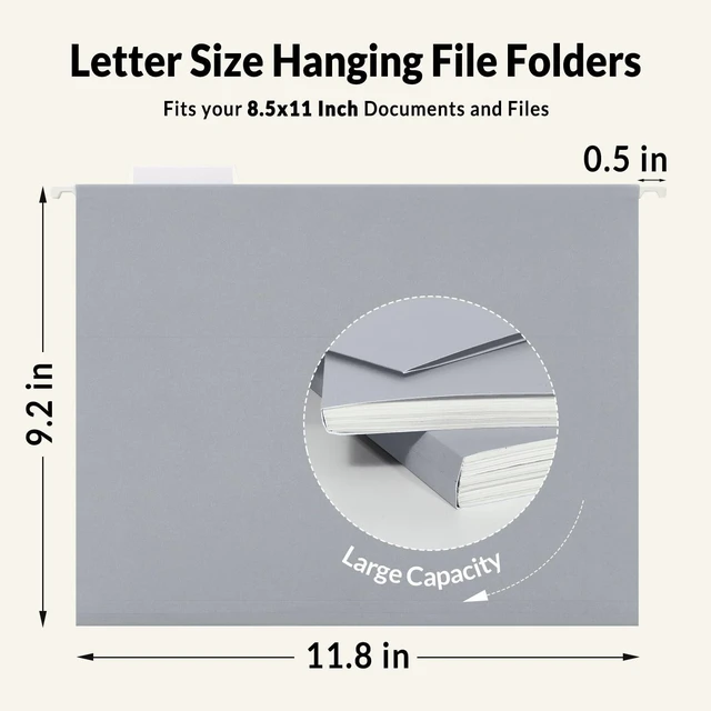 Alt view image 5 of 7 - 25 Pack Hanging File Folders, Gray Folders, Hanging File Folders Letter Size with 1/5-cut Tabs, Stay Organized for Your Home and Office Bulk File and Documents