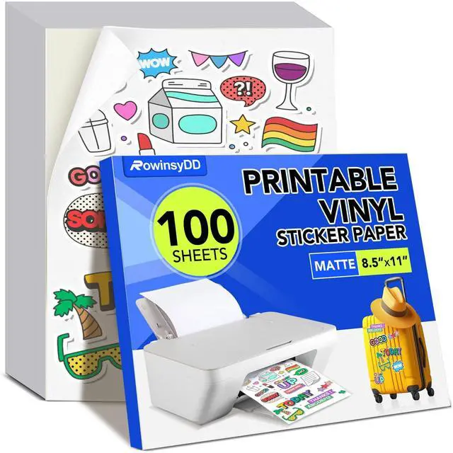 Main image of 100 PCS Vinyl Sticker Paper, Matte Printable Sticker Paper Sticker Paper for Inkjet Printer 8.5 x 11 Waterproof Printable Matte Vinilo Adhesivo Imprimible Vinyl Sticker Paper