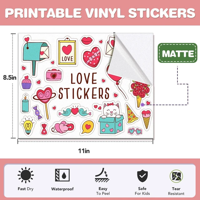Alt view image 3 of 6 - 100 PCS Vinyl Sticker Paper, Matte Printable Sticker Paper Sticker Paper for Inkjet Printer 8.5 x 11 Waterproof Printable Matte Vinilo Adhesivo Imprimible Vinyl Sticker Paper