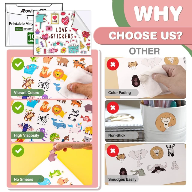 Alt view image 5 of 6 - 100 PCS Vinyl Sticker Paper, Matte Printable Sticker Paper Sticker Paper for Inkjet Printer 8.5 x 11 Waterproof Printable Matte Vinilo Adhesivo Imprimible Vinyl Sticker Paper