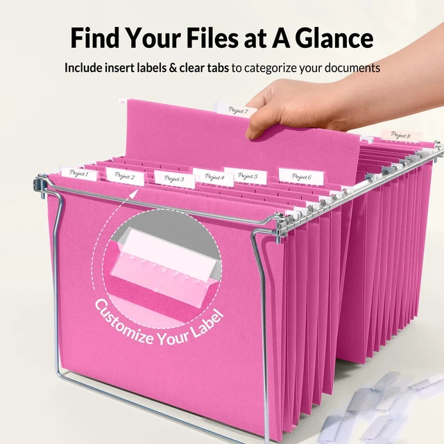 Alt view image 2 of 7 - Hanging File Folders, 25 Pack Letter Size Hanging File Folders with 1/5-Cut Tabs, Ideal for Home and Office Organization and Papers Classification, Bright Neon Pink