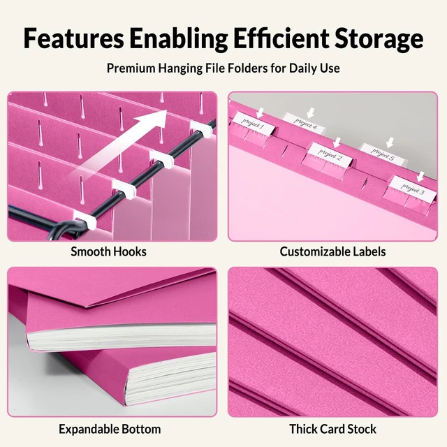Alt view image 3 of 7 - Hanging File Folders, 25 Pack Letter Size Hanging File Folders with 1/5-Cut Tabs, Ideal for Home and Office Organization and Papers Classification, Bright Neon Pink