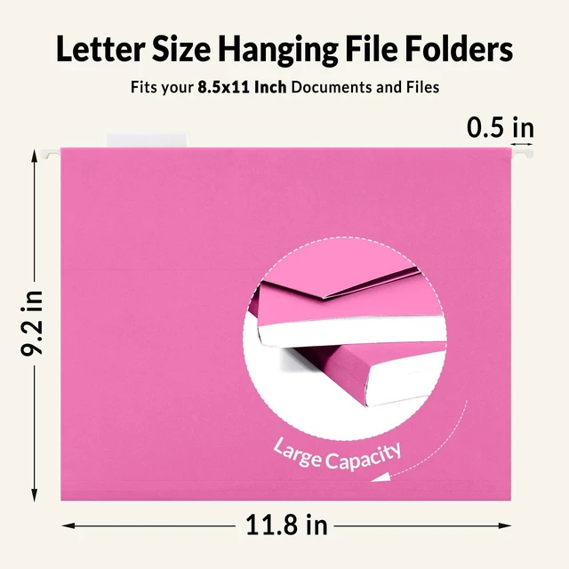 Alt view image 5 of 7 - Hanging File Folders, 25 Pack Letter Size Hanging File Folders with 1/5-Cut Tabs, Ideal for Home and Office Organization and Papers Classification, Bright Neon Pink
