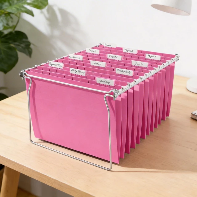 Alt view image 6 of 7 - Hanging File Folders, 25 Pack Letter Size Hanging File Folders with 1/5-Cut Tabs, Ideal for Home and Office Organization and Papers Classification, Bright Neon Pink