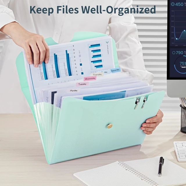 Alt view image 4 of 7 - 7 Pockets Expanding File Folder, A4 Accordion folders, Blue & Pink Accordion File Folders with 12 Labels, Portable Document Organizer for Home, College, School, and Office Supplies