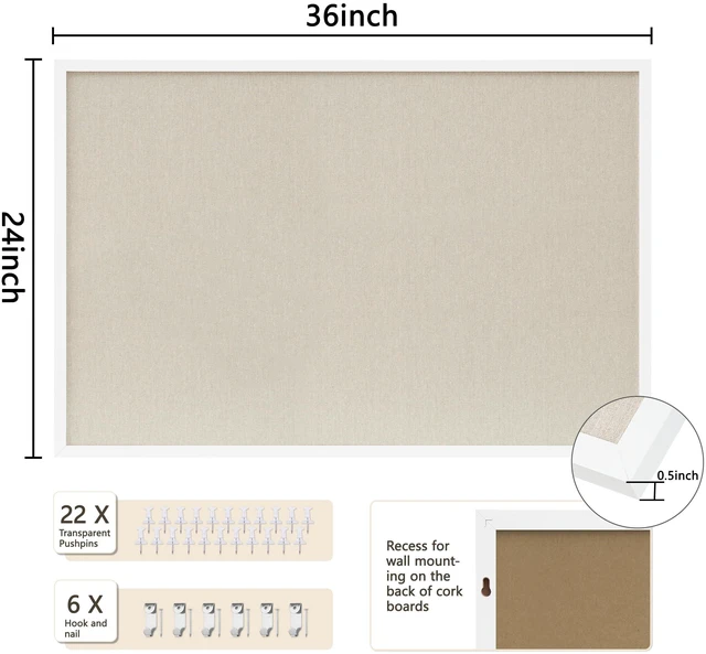 Alt view image 2 of 7 - Cork Board with Linen White 2Pack,Bulletin Board 36"x24" Hanging Corkboards for Office Home School Message Board or Vision Board Decoration
