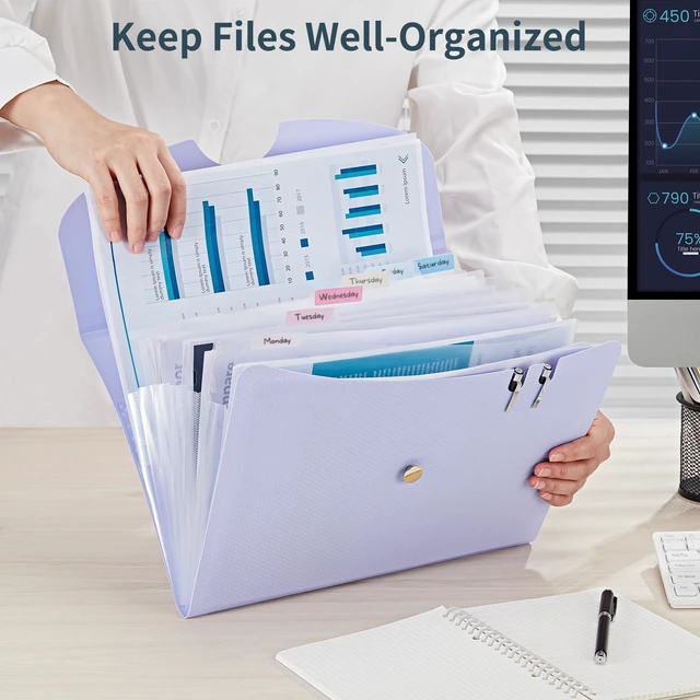 Alt view image 4 of 7 - 7 Pockets Expanding File Folder, A4 Accordion folders, Pupple&Pink Accordion File Folders with 12 Labels, Portable Document Organizer for Home, College, School, and Office Supplies
