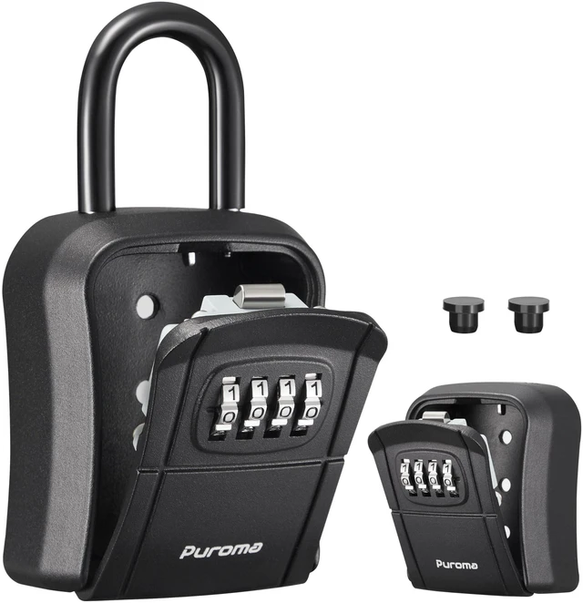 Main image of Key Lock Box Outdoor 4 Digit Code Combination Lockbox House, 1 Black For Contractors Guest Realtor Storage Keys, Portable, Home Wall Mount, Resettable, Combination, Weatherproof, High-capacity