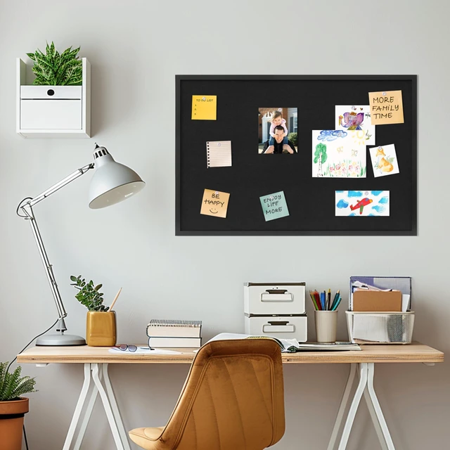 Alt view image 4 of 7 - Cork Board with Linen Black,Bulletin Board 36"x24" Corkboards for Office Home School Message Board or Vision Board Decoration