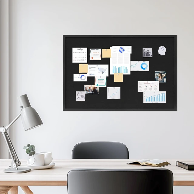 Alt view image 6 of 7 - Cork Board with Linen Black,Bulletin Board 36"x24" Corkboards for Office Home School Message Board or Vision Board Decoration