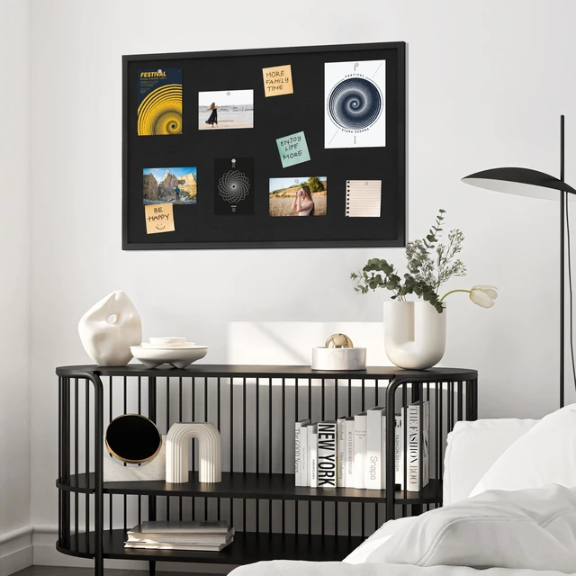Alt view image 3 of 7 - Cork Board with Linen Black,Bulletin Board 36"x24" Corkboards for Office Home School Message Board or Vision Board Decoration