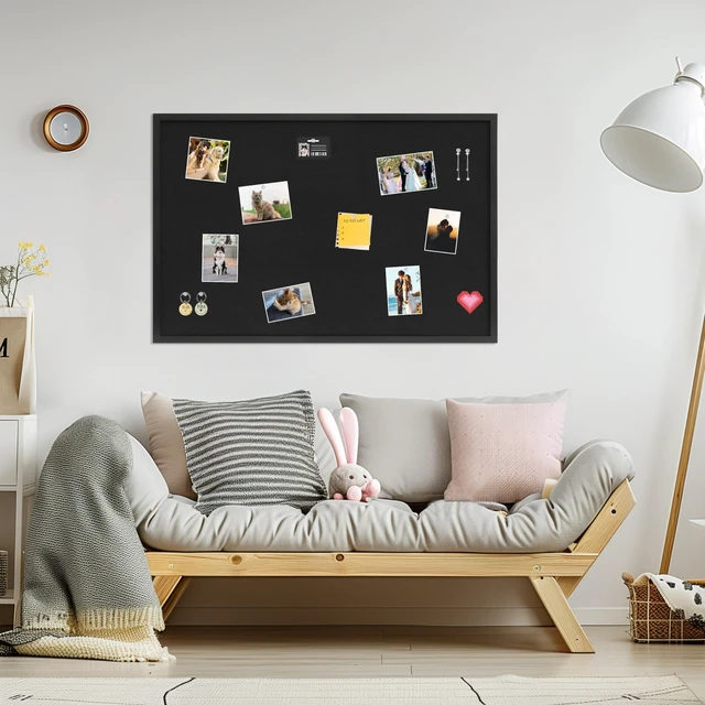 Alt view image 5 of 7 - Cork Board with Linen Black,Bulletin Board 36"x24" Corkboards for Office Home School Message Board or Vision Board Decoration