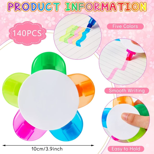Alt view image 2 of 7 - 140 Pieces Petals Highlighters Assorted Colors 5 in 1, Back to School Flower Shape Watercolor Fluorescent Pens, for Office School Stationery Aesthetic Supplies, 5 Colors