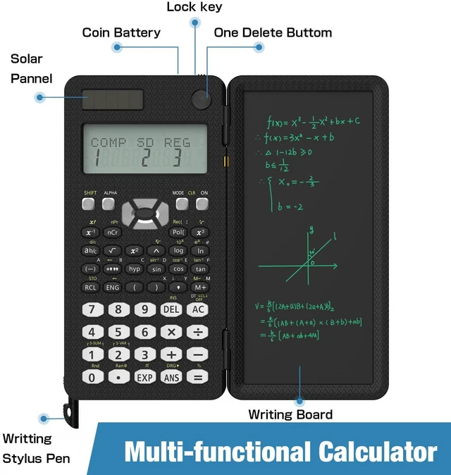Alt view image 2 of 6 - 82MS Scientific Calculator 240 Functions 2-Line Display for Middle Students Scientific Calculator with Notepad, Middle and High Students Back to School Supplie, Foldable Solar & Battery Power