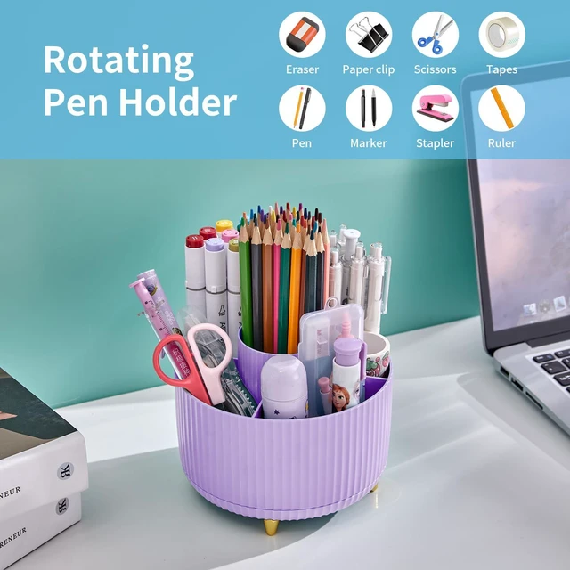 Alt view image 2 of 7 - Desk Organizer, 360-Degree Rotating Pen Holder, Desk Organizers and Accessories with 5 Compartments Pencil Holder, Art Supply Storage Box Caddy for Office, HomePurple