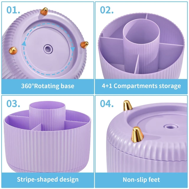 Alt view image 5 of 7 - Desk Organizer, 360-Degree Rotating Pen Holder, Desk Organizers and Accessories with 5 Compartments Pencil Holder, Art Supply Storage Box Caddy for Office, HomePurple