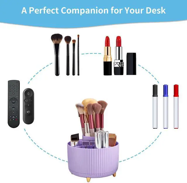 Alt view image 4 of 7 - Desk Organizer, 360-Degree Rotating Pen Holder, Desk Organizers and Accessories with 5 Compartments Pencil Holder, Art Supply Storage Box Caddy for Office, HomePurple
