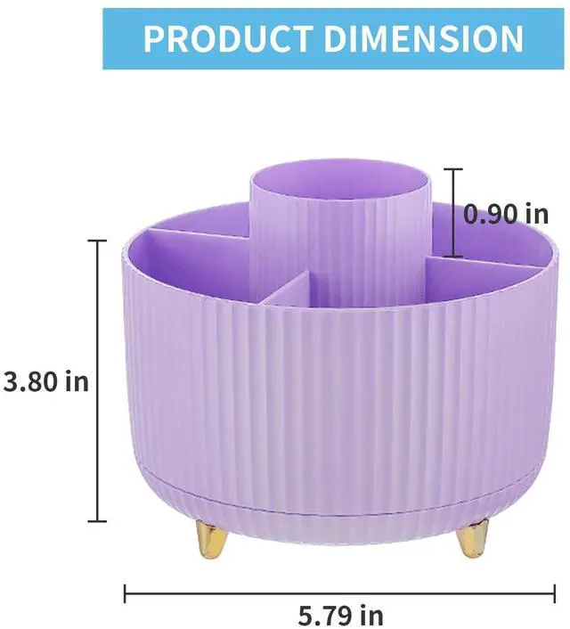 Alt view image 7 of 7 - Desk Organizer, 360-Degree Rotating Pen Holder, Desk Organizers and Accessories with 5 Compartments Pencil Holder, Art Supply Storage Box Caddy for Office, HomePurple